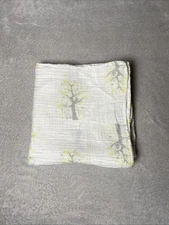 Baby Swaddle Blanket Tree Birds Teddy Bear White Gray Yellow Muslin Cotton Lovey
