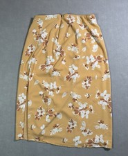 Abercrombie Fitch Orange White Brown Floral Midi A-Line Skirt Slit Accent MP
