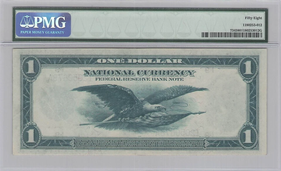 1918 $1 Federal Reserve Bank Note FR-734 Rare Minneapolis PMG 58 - Image 2 of 2