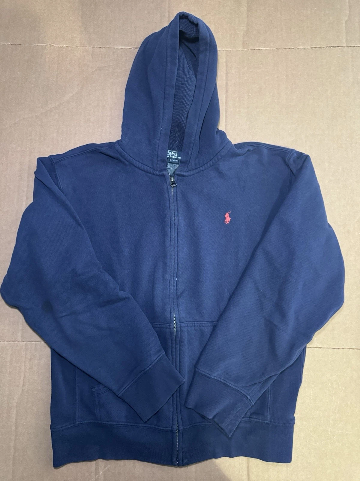 Polo Ralph Lauren Jacket Full Zip Hoodie Youth Boys Size Large Blue Logo