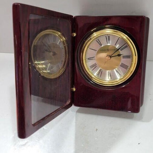 ROSEWOOD BOOK CLOCK BY HOWARD MILLER ~ PREOWNED ~ OPENS AND CLOSES LIKE A BOOK
