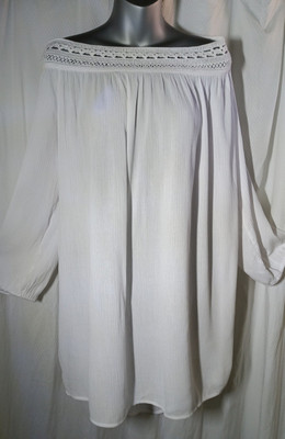 Hawaiian Tropics Coverup Blouse Sz Large White Embroidery  Women  Cottage Resort