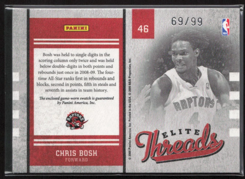 Donruss Elite Threads #/99 Chris Bosh #46 Toronto Raptors 2009-10 Foto 2 de 2