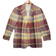 Vintage chaps Ralph Lauren plaid madras Style sport coat Blazer preppy burgundy