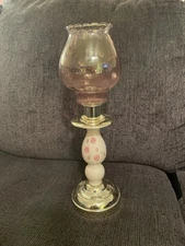 Home Interiors And Gifts Candle Holder With Pink Glass Globe And Rose Design