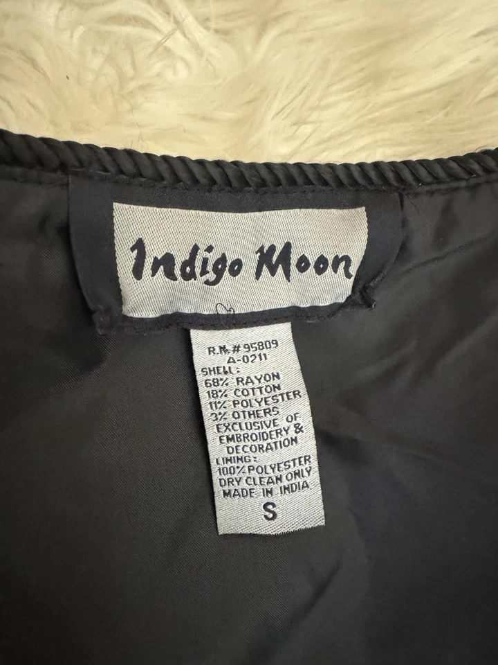 Индиго Луна маленький винтажный 90-х годов Y2K парчи гобелен пэчворк куртка богемное хиппи - Изображение 4 из 4