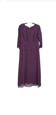  ALEX EVENINGS Purple Lace&Chiffon Mother of Bride~Evening Gown Tea Length Sz 16