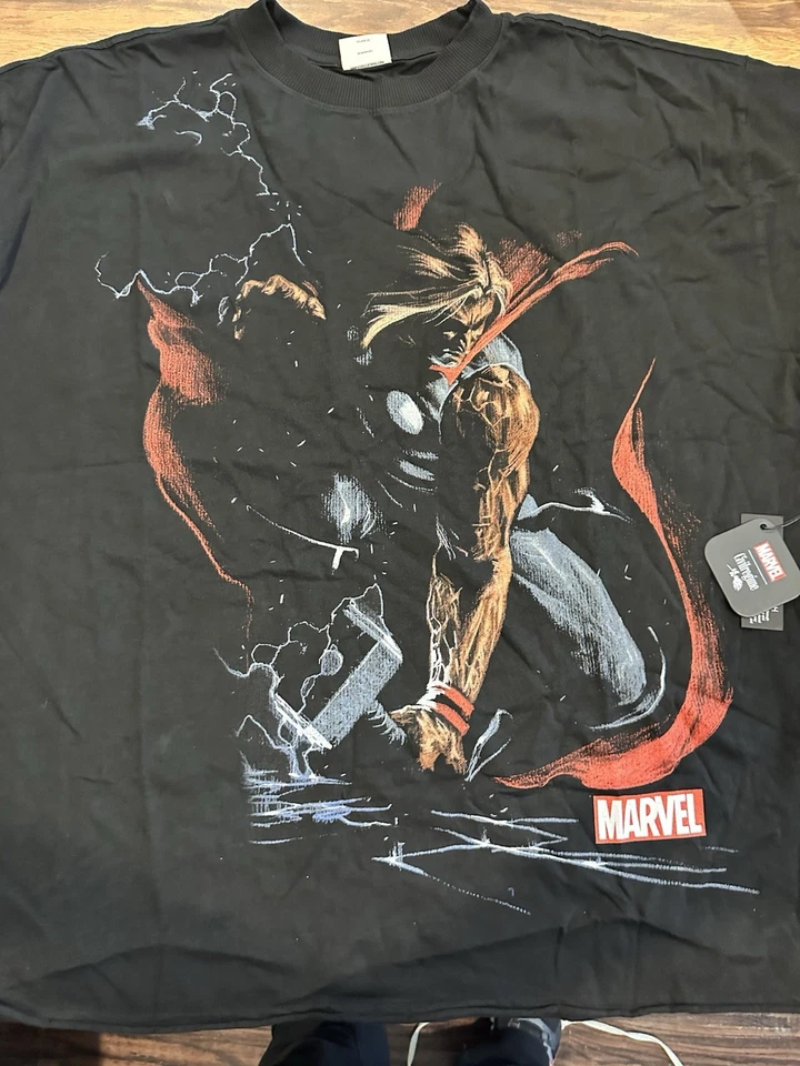 CAMISETA DE GRAN TAMAÑO RÉGIMEN CIVIL X MARVEL 'THOR THE THUNDER GOD' DOBLADILLO CRUDO XL Foto 3 de 4
