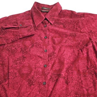 Eddie Bauer Red Plus 2X Guns and Roses Button Up Western Shirt 3/4 Sleeve
