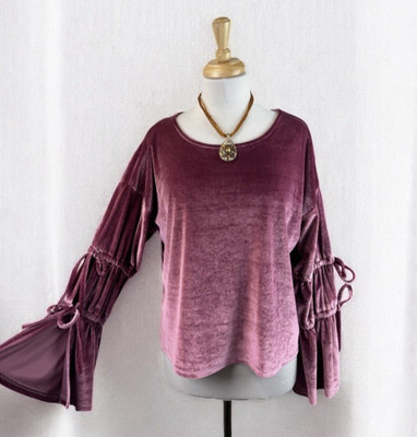 Rose Velvet Bloue Top Bows Plush Goth Dark Romance Ruched Whimsical Size Large