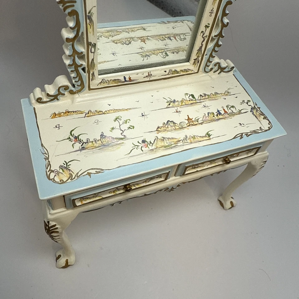 Cómoda francesa vintage Bespaq 1990 miniatura blanca chinaiserie rococó para casa de muñecas Foto 3 de 4