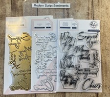Pinkfresh Studio Modern Scrip Sentiment Bundle--Stamps, Dies Hot Foil--Retired