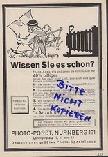 NÜRNBERG, Werbung 1929, Photo-Porst Foto-Spezial-Haus Kamera Film Optik Okular
