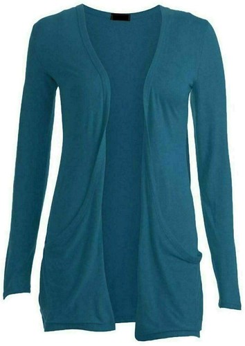 Women Long Sleeve Pocket Cardigan Ladies Open Front Boyfriend Plain Cardigan Top - Picture 20 of 25