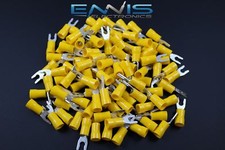 10-12 GAUGE VINYL LOCKING SPADE 8 CONNECTOR 25 PK YELLOW CRIMP TERMINAL AWG