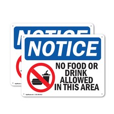  2 Pack No Food Or Drink Allowed In This Area OSHA Notice Sign Decal Metal
