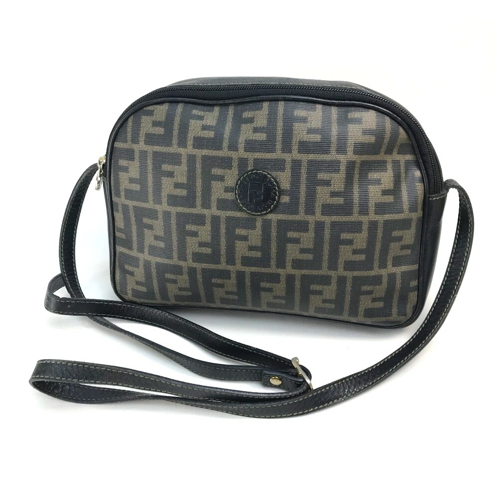 FENDI Zucca FF pattern Logo stamp Shoulder Bag Cross body PVC Leather Brown