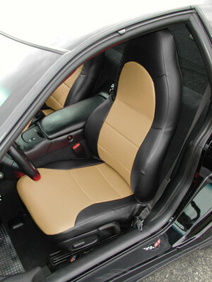 FOR CHEVY CORVETTE C5 1997-2004 BLACK/BEIGE IGGEE CUSTOM FULL SET SEAT COVERS