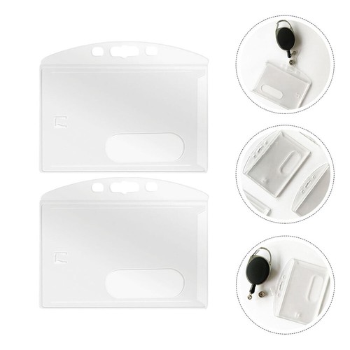 2Pcs Clear ID Cards Holder Badge Protector with Retractable Carabiner - Afbeelding 2 van 12