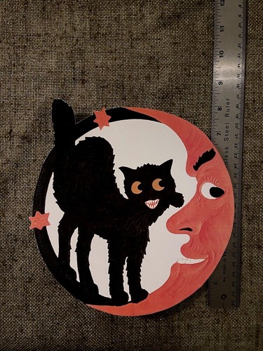 U Pick Vintage Inspired Cat Stands on Man in Moon Halloween Cardstock Decoration - Picture 6 of 11