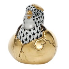 HEREND, "JUST HATCHED" CHICK PORCELAIN FIGURINE, BLACK FISHNET, FLAWLESS