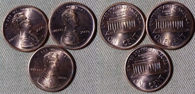 Error : Lot 3 Coins Lincoln Cent 2000 Broadstruck IREC1741