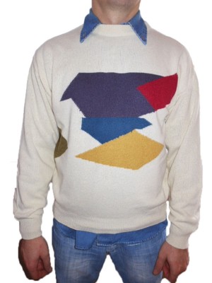 Designer Made in Italy Herren Vintage 80er Geometrisch Lässig Retro Dünn Strick Pullover Z27