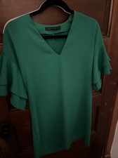 Zara V Neck Slip Dress Bell Sleeves Size Small Kelly Green