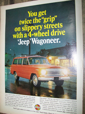 1966 Jeep Wagoneer mid-size mag truck/car ad - ''..on slippery streets..''
