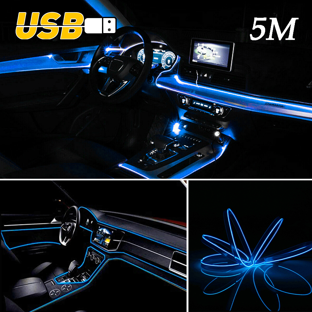 5M/16.4FT Auto Led Innenbeleuchtung,USB EL Wire Auto Blau,Led