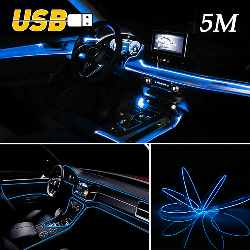 5M 12V Blue USB LED Light Glow EL Wire String Strip Rope Tube Car Interior Decor - Picture 2 of 9