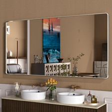 72X36 Inch Brushed Nickel Bathroom Mirror, Brushed Silver Metal Frame Mirror, Ro