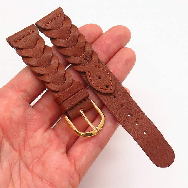18mm Brown Genuine Leather Gold Tone Stainless Steel Braided Watch Band Strap eBay