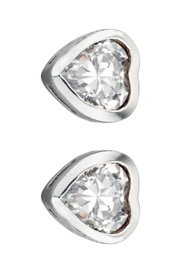 Orecchini A Cuore In Zircone, Argento Sterling 925 Con Marchio, Nuovi In Scatola - Immagine 2 di 3