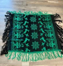 Beautiful Double Sided Silk Scarf Or Shaw Green And Black 34 x 35