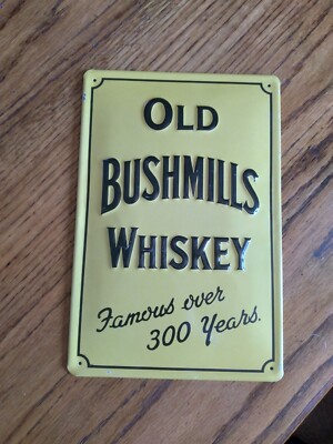 Old Bushmills Whiskey Authentic Yellow Embossed Metal Tin Vintage Irish 90s 
