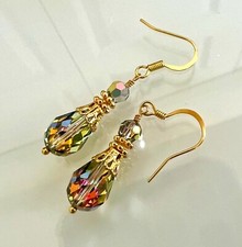"IAJ" 14k Gold-plated Earrings w/ Rare Retired Preciosa Marea Crystals