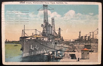 #ad Vintage Postcard 1926 Portsmouth Navy Yard Water Front Norfolk Virginia VA $12.00