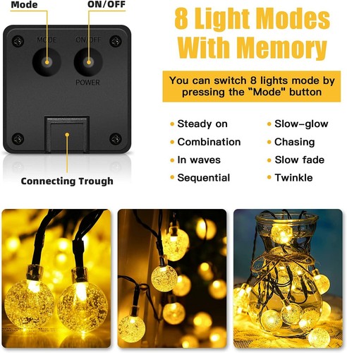 Solar 30 LED String Lights Patio Party Yard Garden Wedding Waterproof Outdoor - Picture 12 of 18
