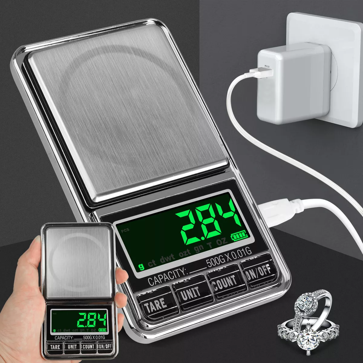 Digital Gram Scale with 2 Trays, 500g/ 0.01g Small Jewelry Scale, 6 Units  Gram Scales Digital Weight Gram and Oz, Tare Function Digital Scale for Food