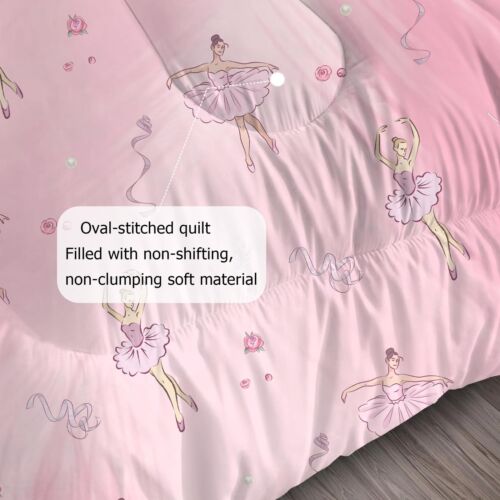 Pink Ballerina Comforter Set: Twin Size Ballet Dance Girl Bedding Set for Tee... - Picture 5 of 9
