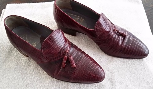 John Weitz Genuine Lizard Shoes Size 8.5 Mens Loafers Slip on Tassels - Picture 3 of 8