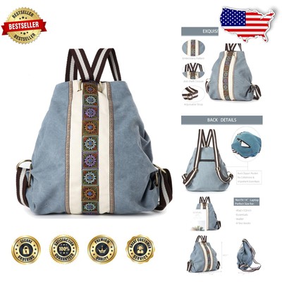 Vintage Anti-Theft Canvas Travel Backpack for Women   Casual Daypack, Blue Grey