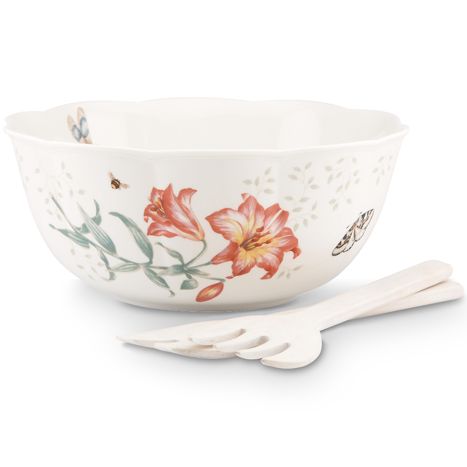Lenox Butterfly Meadow Salad Bowl & Servers 4.10 LB Multi