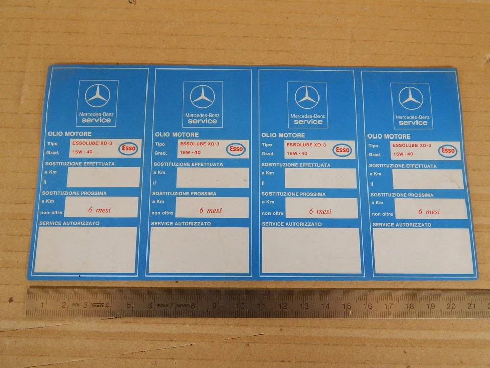 ETICHETTE ORIGINALI TAGLIANDO VINTAGE MERCEDES BENZ 220 W123 SEC SEL 450 PAGODA  - Immagine 2 di 3