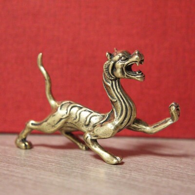Solid Brass Beasts Dragon Statue Tiger Figurine Tea Pet Ornament Miniature Toy