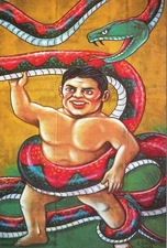 Postcard Snake Wrestler 1930s American Circus Banner Photo: Chas. Gatewood MINT