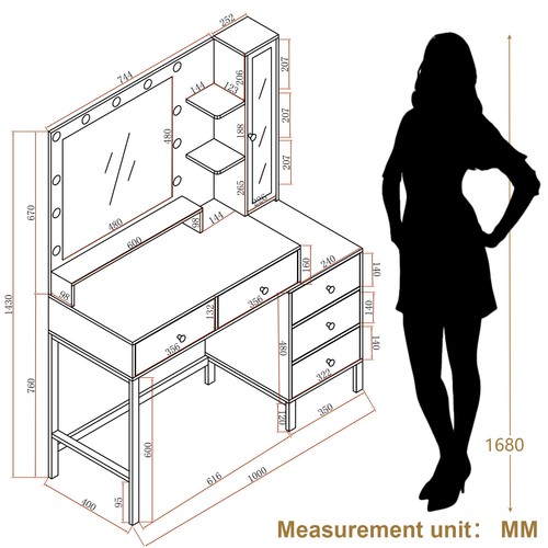 Vanity Set with 10 LED Lighted Mirror Makeup Dressing Table Dresser Desk New - Picture 9 of 9