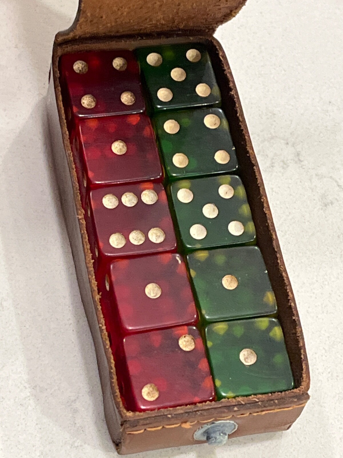 Old cherry & apple translucent bakelite dice in l… - image 6