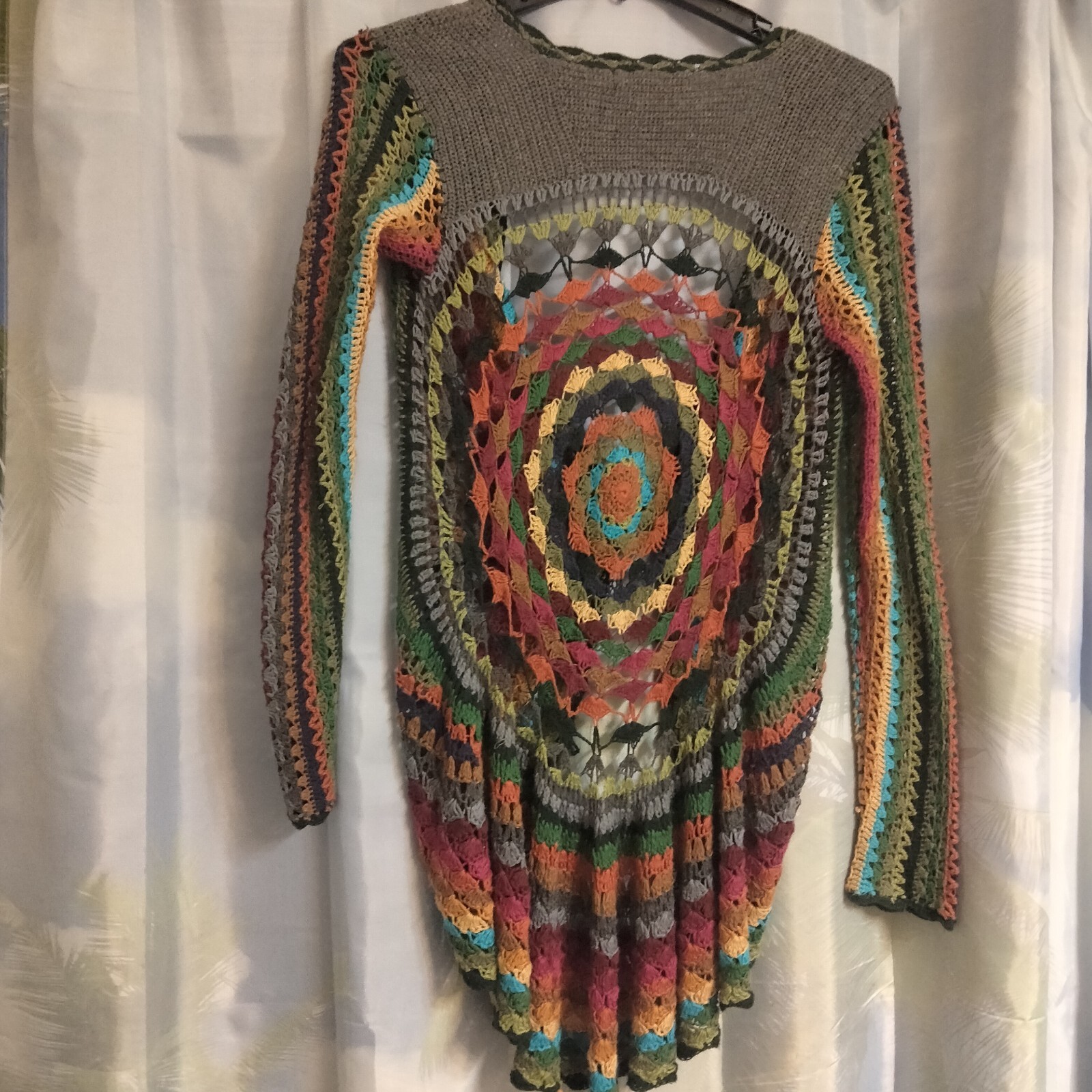 Women's Crochet Colorful Maxi Sweater Small - image 2